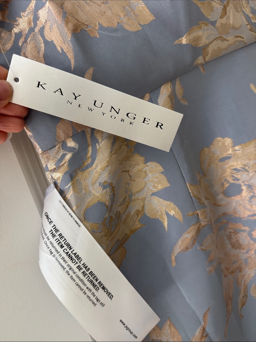 Kay Unger One-Shoulder Pale Blue and Gold Floral Gown - Picture 3 of 5